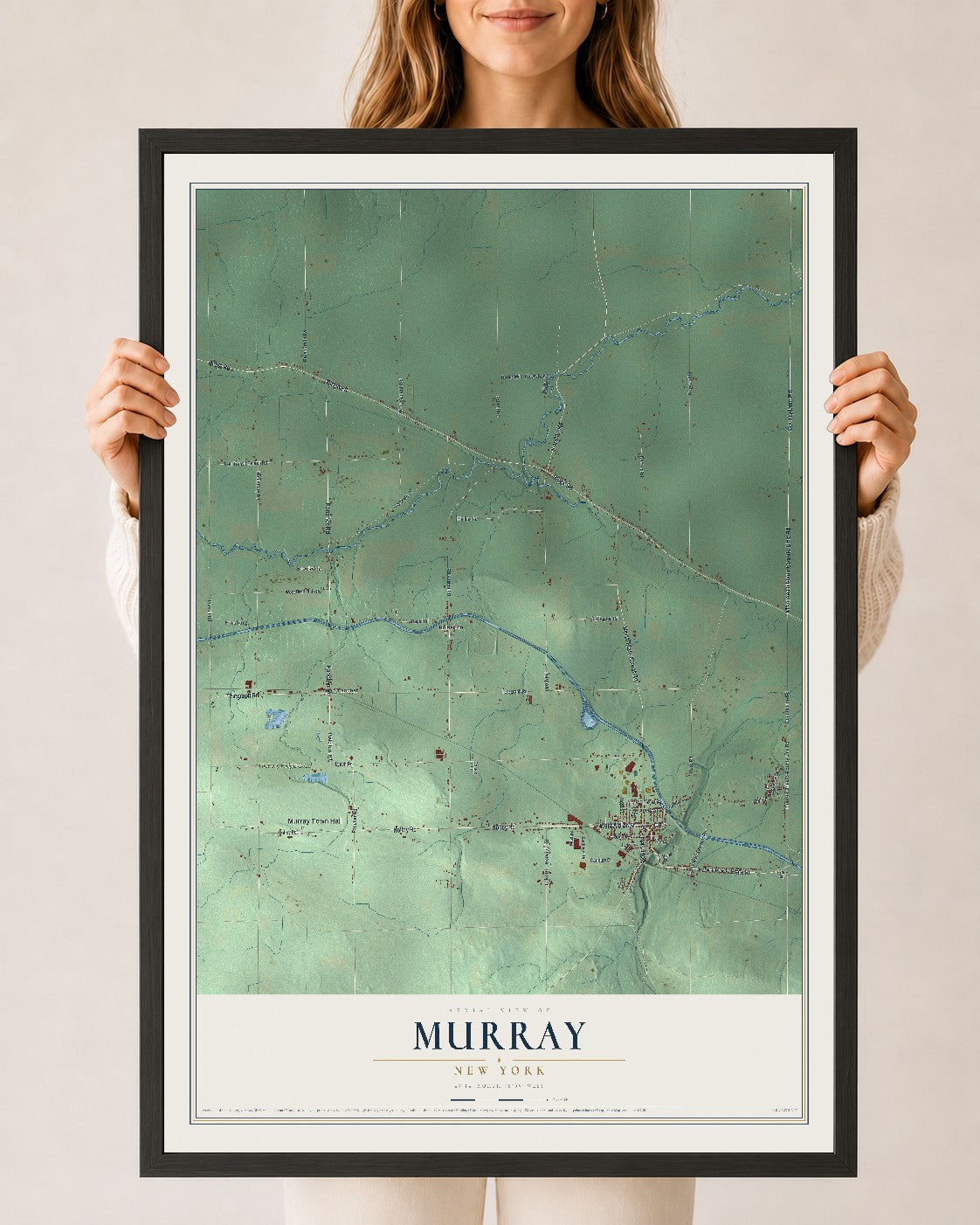 Murray, New York map print, 24" x 36" W/ Black Ayous Wood Frame mockup
