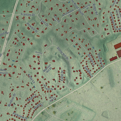 Close-up of the map of Muttontown, New York print showing street and building detail