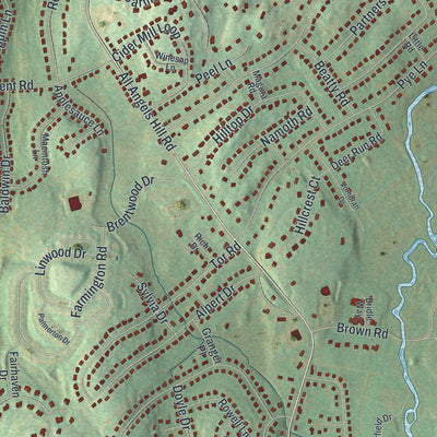 Close-up of the map of Myers Corner, New York print showing street and building detail