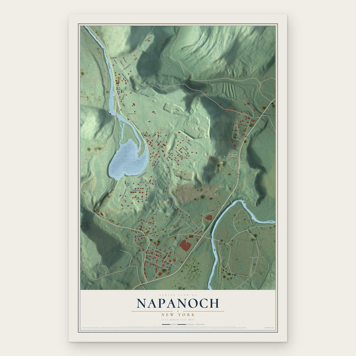 Napanoch, New York map print, the full design