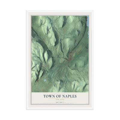 Naples, New York map print, 12" x 18" W/ White Ayous Wood Frame mockup