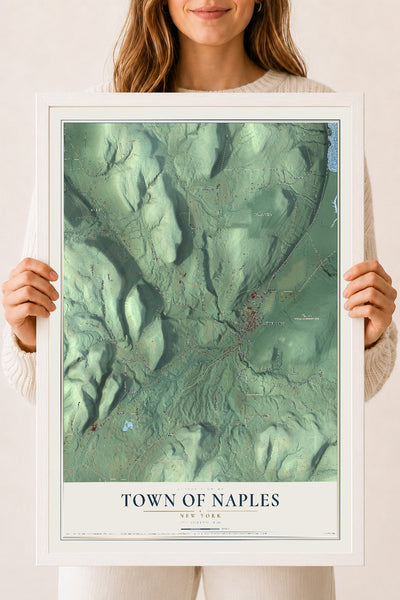 Naples, New York map print, 18" x 24" W/ White Ayous Wood Frame mockup