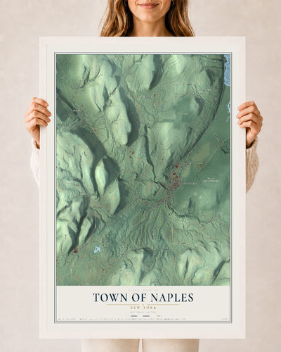 Naples, New York map print, 24" x 36" W/ White Ayous Wood Frame mockup
