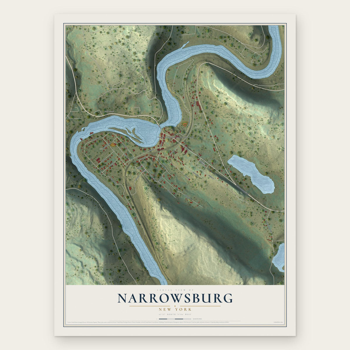 Narrowsburg, New York map print, the full design
