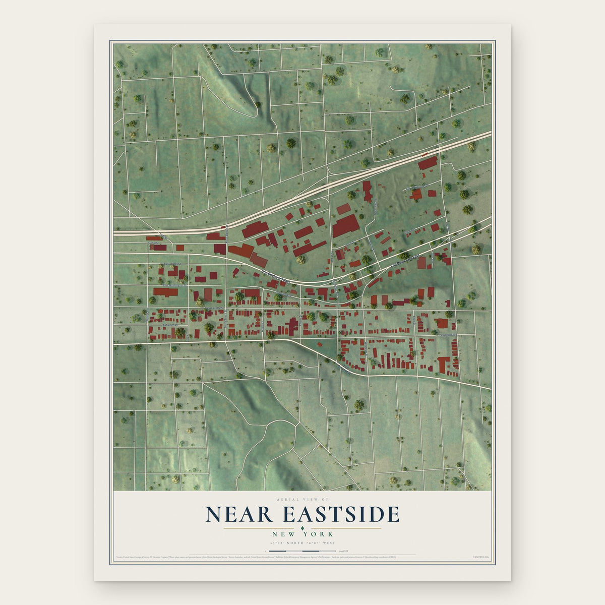 Near Eastside, New York map print, the full design