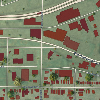 Close-up of the map of Near Eastside, New York print showing street and building detail