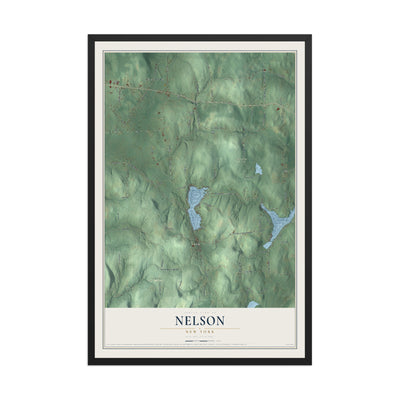 Nelson, New York map print, 12" x 18" W/ Black Ayous Wood Frame mockup