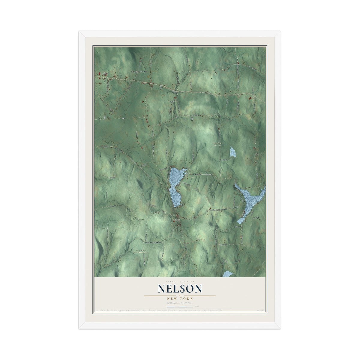 Nelson, New York map print, 12" x 18" W/ White Ayous Wood Frame mockup