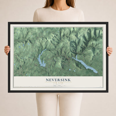 Neversink, New York map print, 24" x 36" W/ Black Ayous Wood Frame mockup
