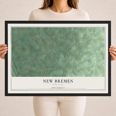 New Bremen, New York map print, 18" x 24" W/ Black Ayous Wood Frame mockup