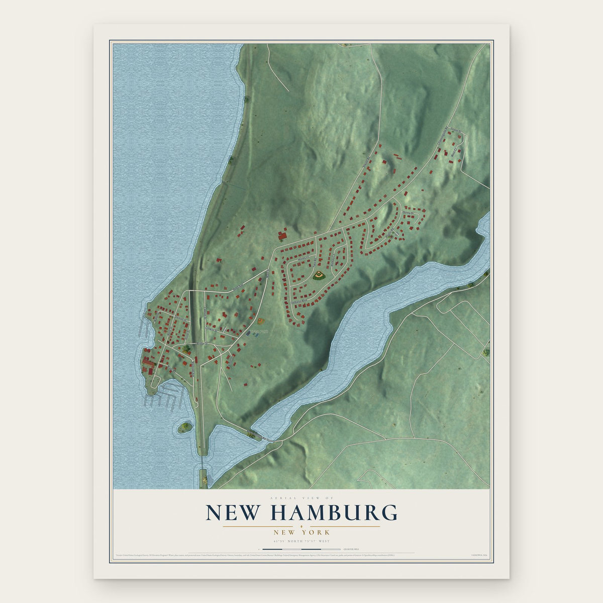 New Hamburg, New York map print, the full design