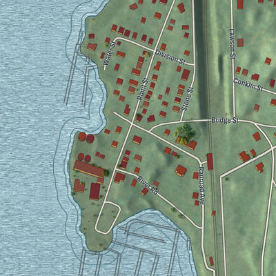 Close-up of the map of New Hamburg, New York print showing street and building detail