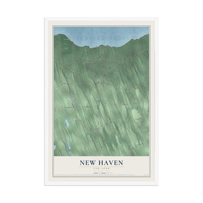 New Haven, New York map print, 12" x 18" W/ White Ayous Wood Frame mockup