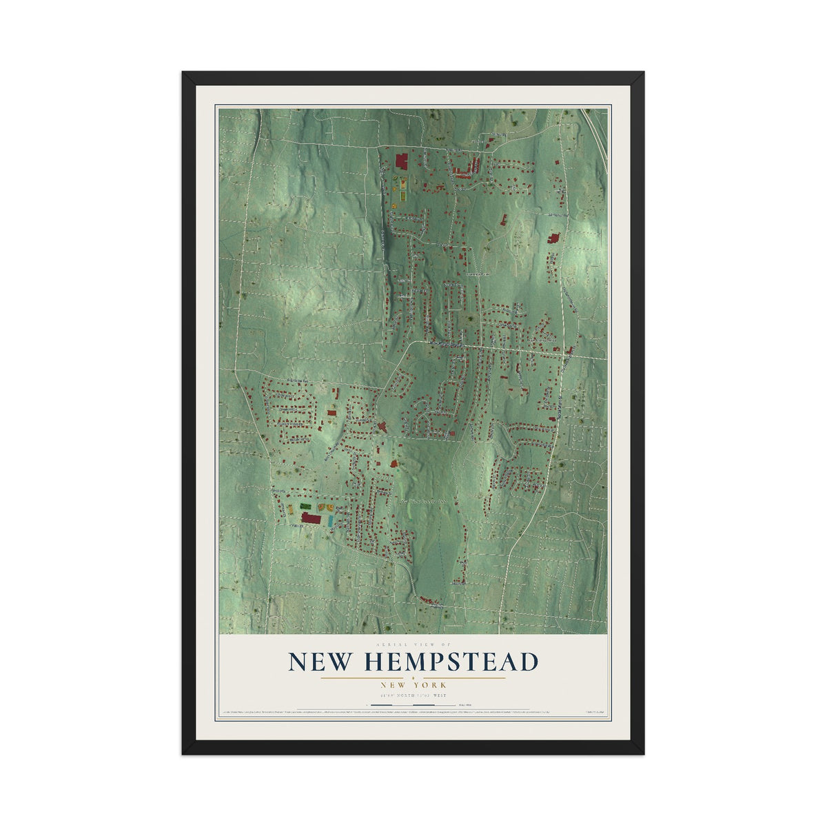 New Hempstead, New York map print, 12" x 18" W/ Black Ayous Wood Frame mockup