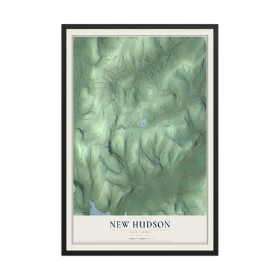 New Hudson, New York map print, 12" x 18" W/ Black Ayous Wood Frame mockup