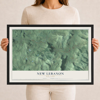 Map of New Lebanon, New York, 12 x 18 inch print in a black wood frame