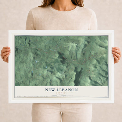 Map of New Lebanon, New York, 12 x 18 inch print in a white wood frame