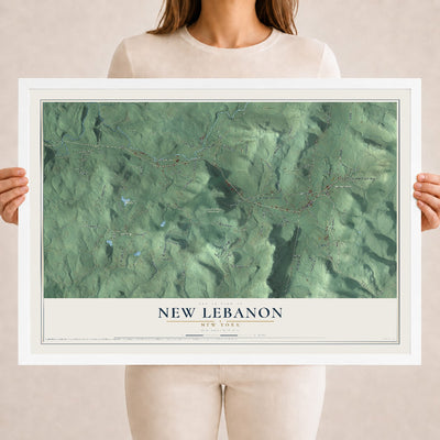 Map of New Lebanon, New York, 18 x 24 inch print in a white wood frame