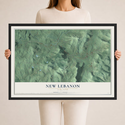 Map of New Lebanon, New York, 24 x 36 inch print in a black wood frame