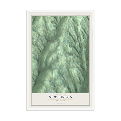New Lisbon, New York map print, 12" x 18" W/ White Ayous Wood Frame mockup