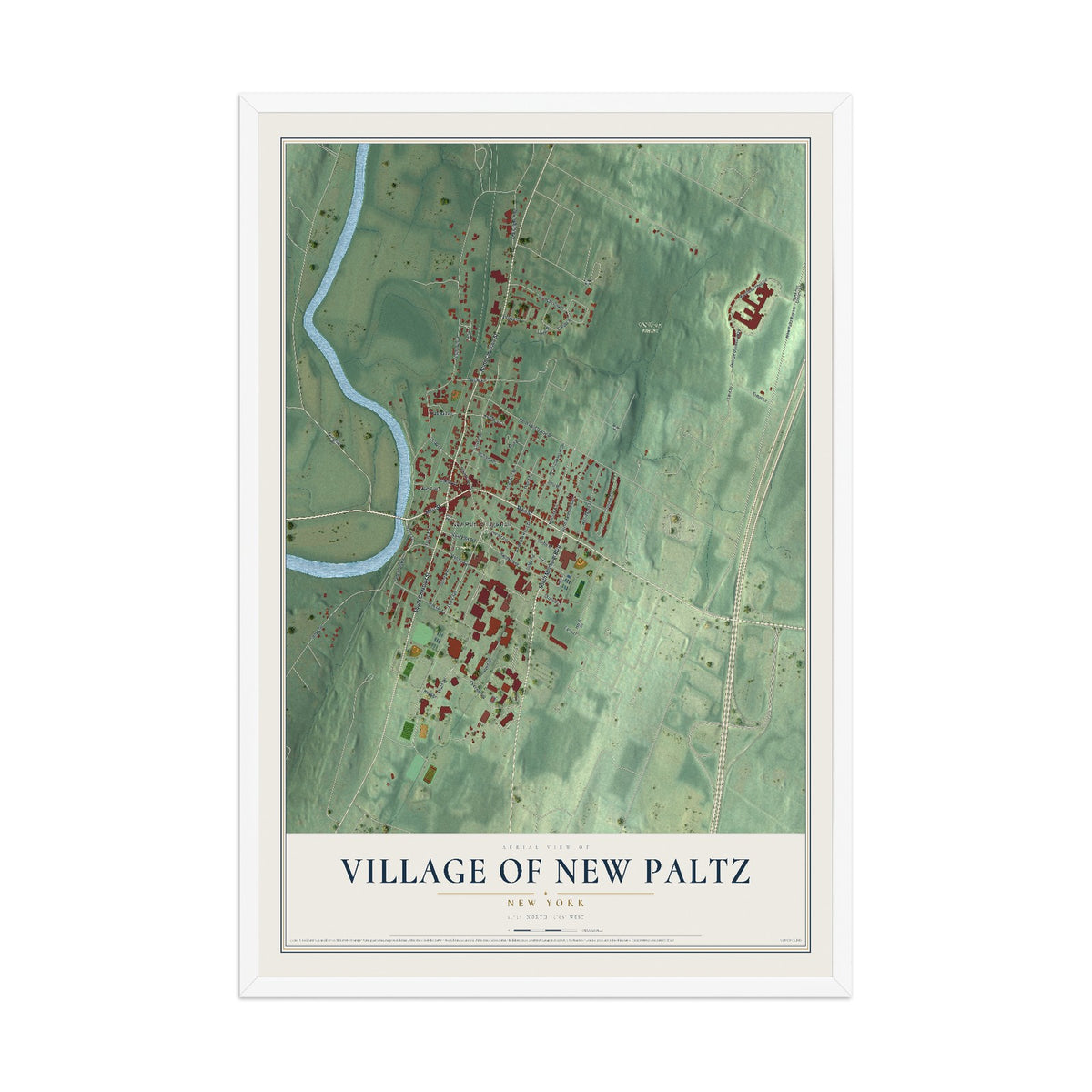 New Paltz, New York map print, 12" x 18" W/ White Ayous Wood Frame mockup