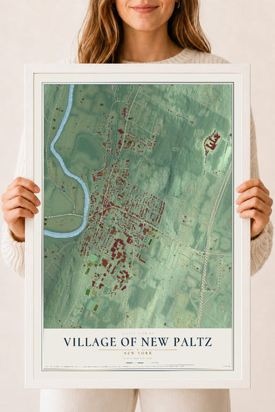 New Paltz, New York map print, 18" x 24" W/ White Ayous Wood Frame mockup