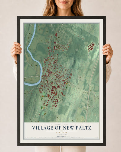 New Paltz, New York map print, 24" x 36" W/ Black Ayous Wood Frame mockup