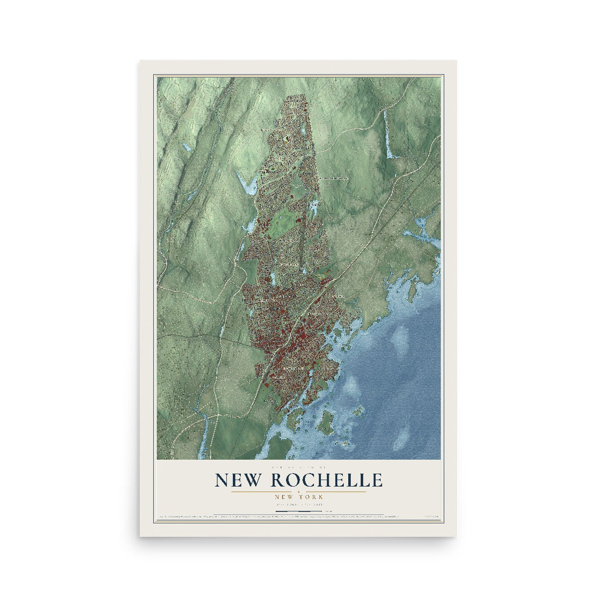 New Rochelle, New York map print, 12" x 18" Archival Matte Print mockup