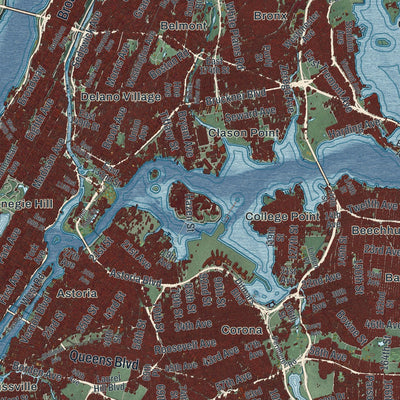 Close-up of the map of New York, New York print showing street and building detail