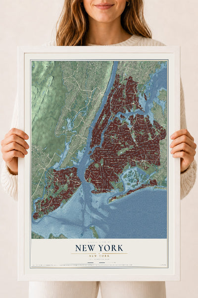 New York, New York map print, 18" x 24" W/ White Ayous Wood Frame mockup
