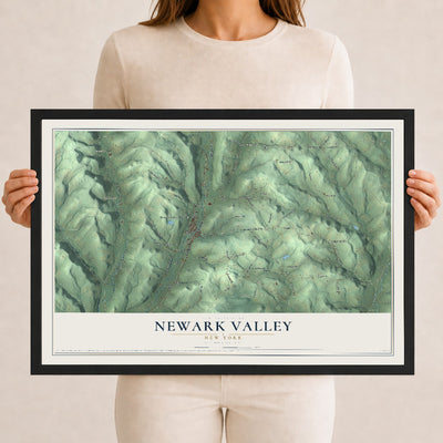 Newark Valley, New York map print, 12" x 18" W/ Black Ayous Wood Frame mockup