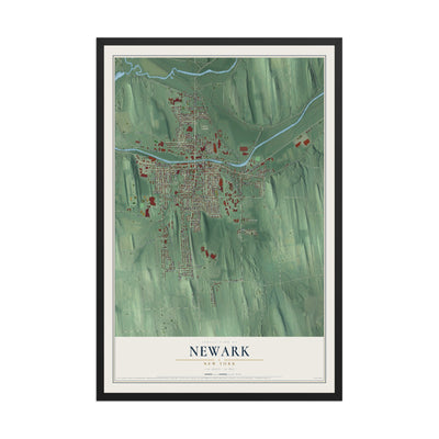 Newark, New York map print, 12" x 18" W/ Black Ayous Wood Frame mockup