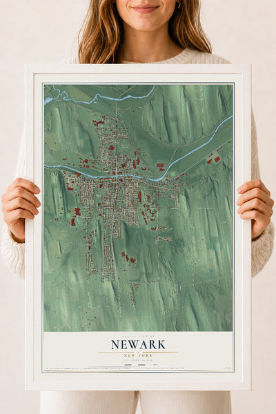 Newark, New York map print, 18" x 24" W/ White Ayous Wood Frame mockup