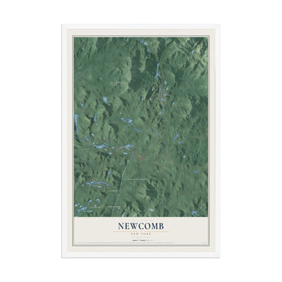 Newcomb, New York map print, 12" x 18" W/ White Ayous Wood Frame mockup