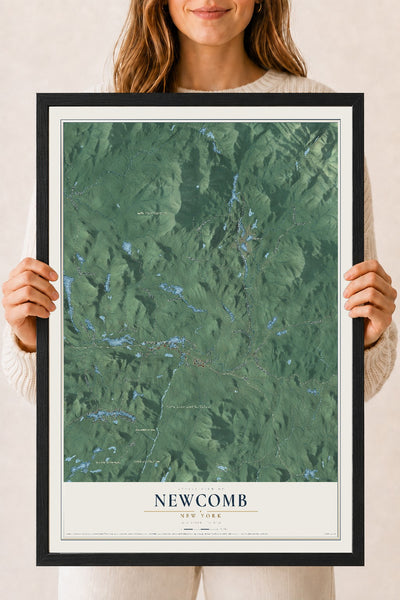 Newcomb, New York map print, 18" x 24" W/ Black Ayous Wood Frame mockup