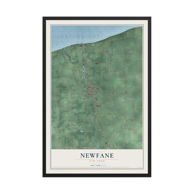 Newfane, New York map print, 12" x 18" W/ Black Ayous Wood Frame mockup