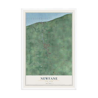 Newfane, New York map print, 12" x 18" W/ White Ayous Wood Frame mockup