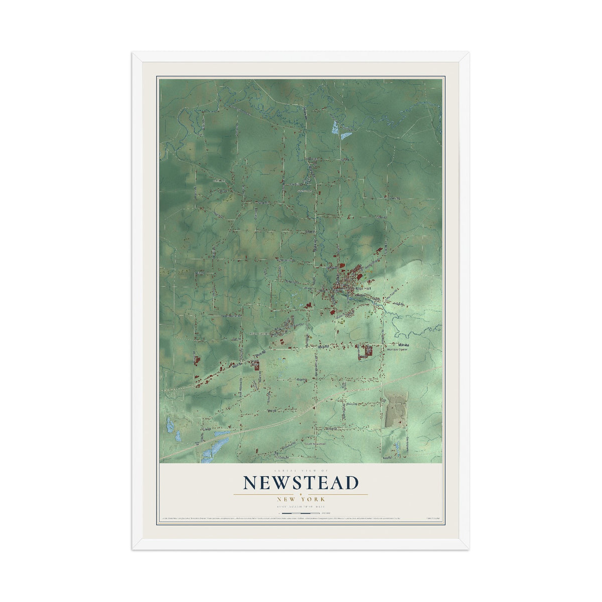 Newstead, New York map print, 12" x 18" W/ White Ayous Wood Frame mockup