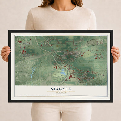 Niagara, New York map print, 12" x 18" W/ Black Ayous Wood Frame mockup