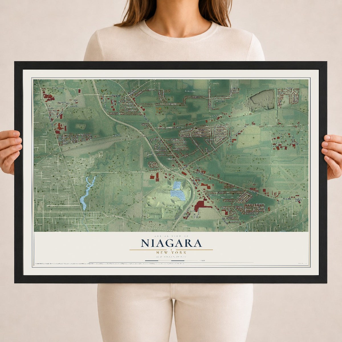 Niagara, New York map print, 18" x 24" W/ Black Ayous Wood Frame mockup