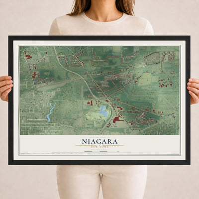Niagara, New York map print, 18" x 24" W/ Black Ayous Wood Frame mockup