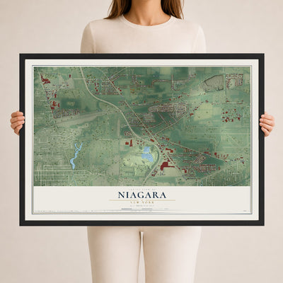 Niagara, New York map print, 24" x 36" W/ Black Ayous Wood Frame mockup