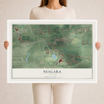 Niagara, New York map print, 24" x 36" W/ White Ayous Wood Frame mockup