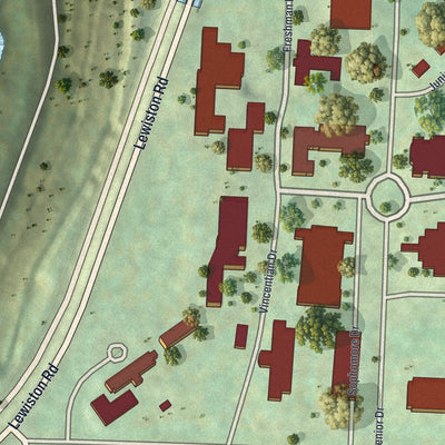 Close-up of the map of Niagara University, New York print showing street and building detail