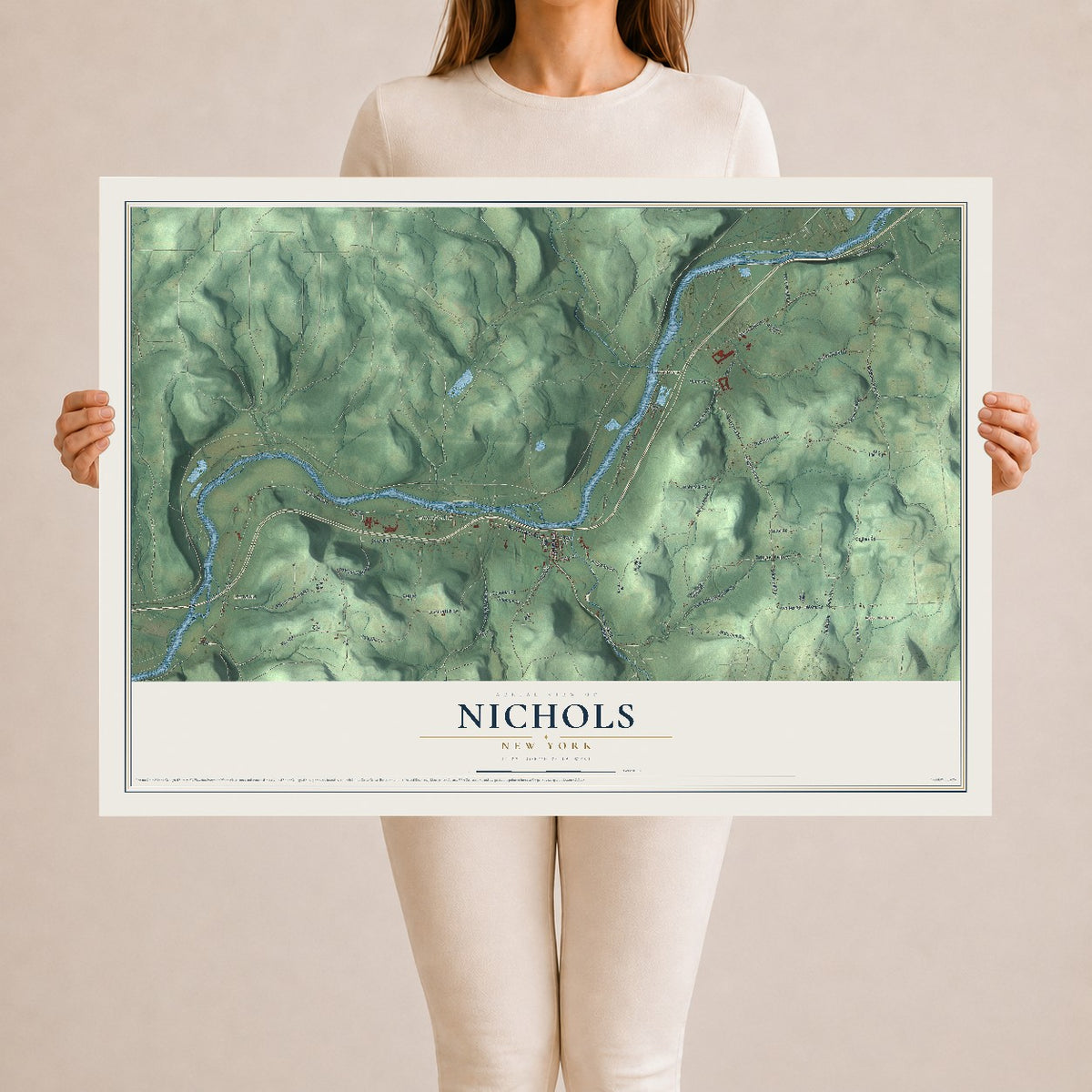 Nichols, New York map print, 24" x 36" Archival Matte Print mockup