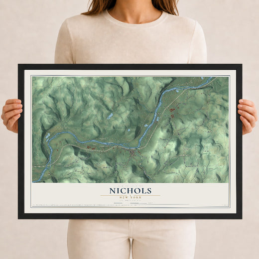 Map of Nichols, New York, 12 x 18 inch print in a black wood frame