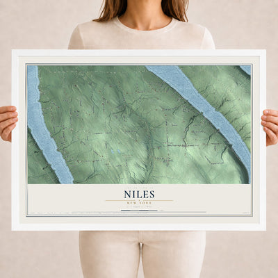 Niles, New York map print, 18" x 24" W/ White Ayous Wood Frame mockup