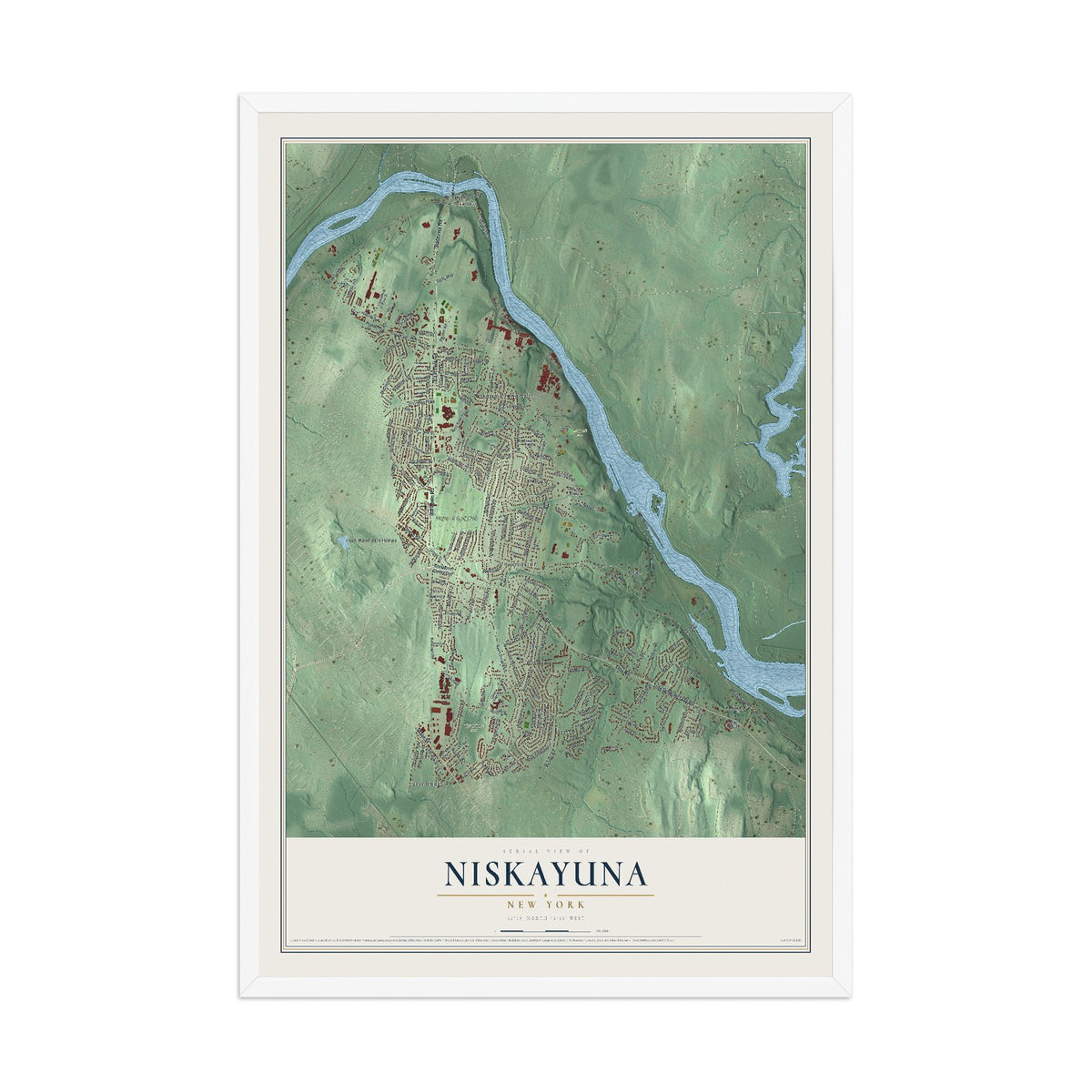 Niskayuna, New York map print, 12" x 18" W/ White Ayous Wood Frame mockup