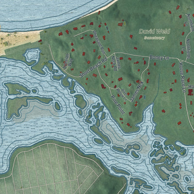Close-up of the map of Nissequogue, New York print showing street and building detail