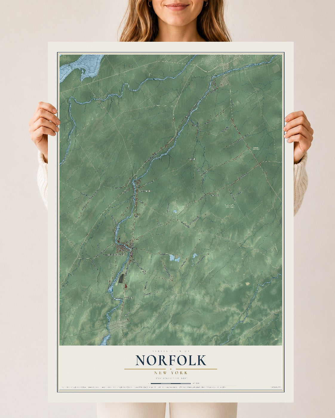 Norfolk, New York map print, 24" x 36" Archival Matte Print mockup